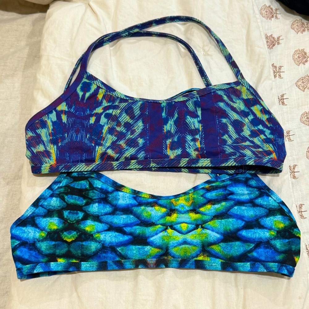 Jolyn Adrian Swimsuit/Sports Bra 2-pack! Mermaid & peacock print! fits like a M!